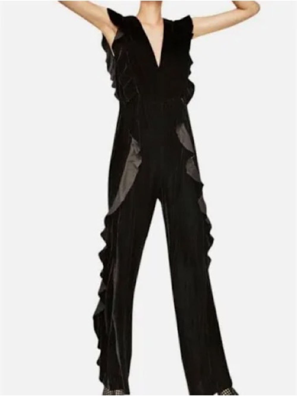 Zara Black Ruffle V-Neck Jumpsuit